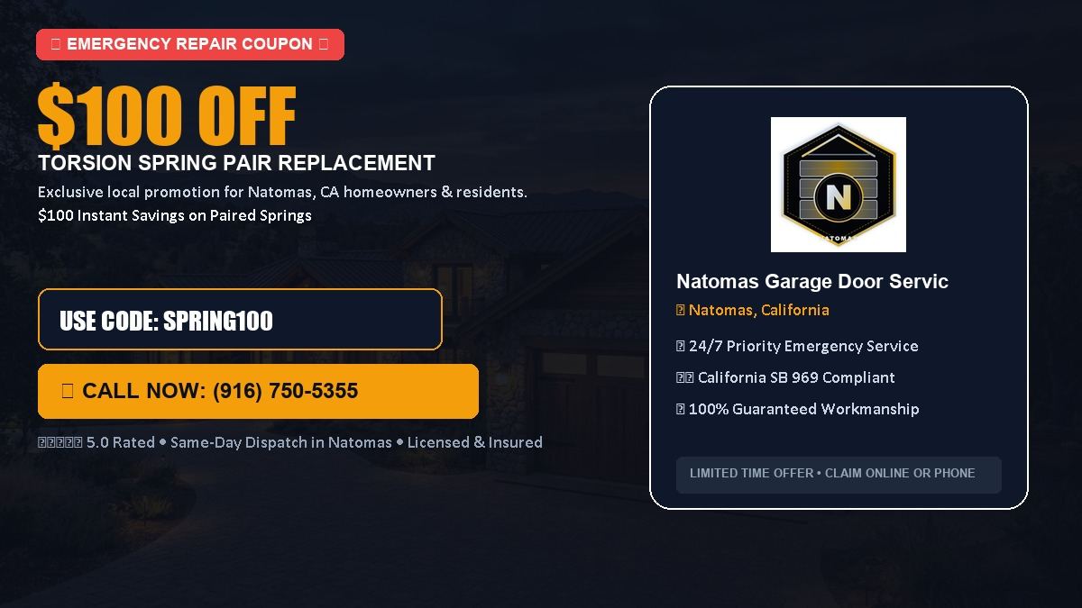 Natomas Garage Door Service $100 OFF Dual Torsion Spring Replacement in Natomas, CA